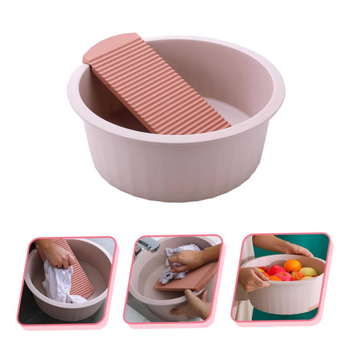 Vaschetta Lavaggio Ragazzo Ragazza e Lavatoio ASSE per Panni, Bacinella Plastica Spessa Rosa Grande, Lavabo Portatile per Viso e Mani, Uso Casa, Cucina e Campeggio