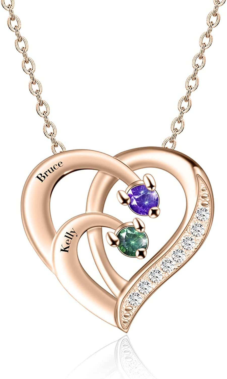 Custompersonalized Name Necklace With Birthstone Custom Heart