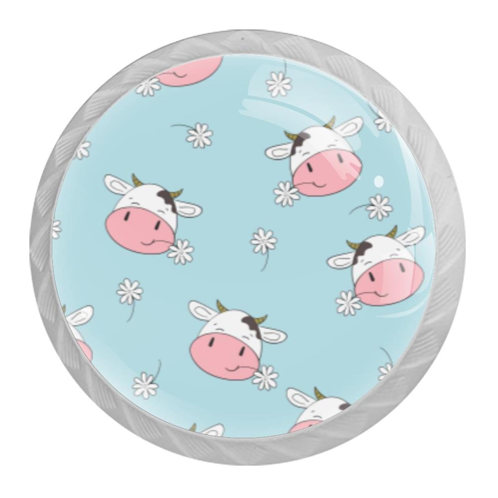 Tqmspg Multi04 4 Pieces Drawer Pulls Cute Cows Pattern Door Knobs Dresser Handles For Kitchen Wardrobe Cupboard Hardware Furniture