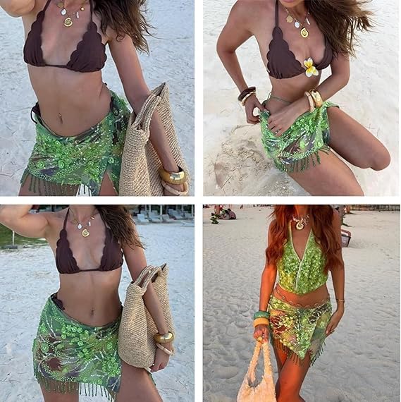 Y2k Sexy Floral Sequin Beaded Swimsuit 2000s Coquette 2 Piece Summer Halter Neck Beach Bikini Set4