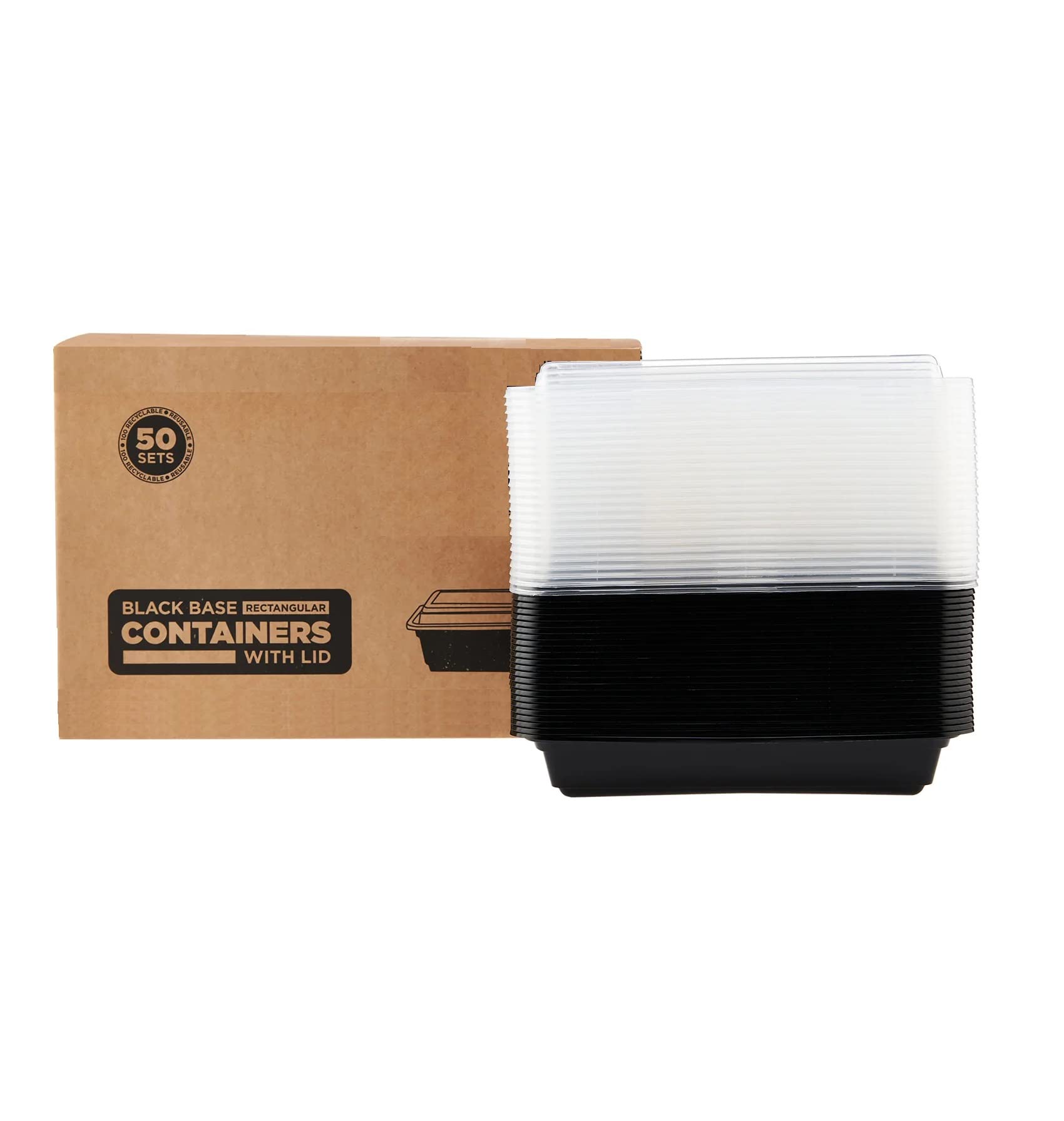 Vsell24™ 50PC 12oz 360ml Disposable Microwave Containers with Lids Black BPA Free for Take Out Food Bowls Salad Container