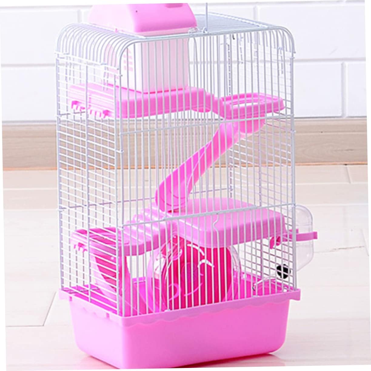 Luxury Three Layer Hamster Cage Villa House Removable Tray 21x27x45cm Portable Small Animal Habitat for Hamsters and Other Pets Pink