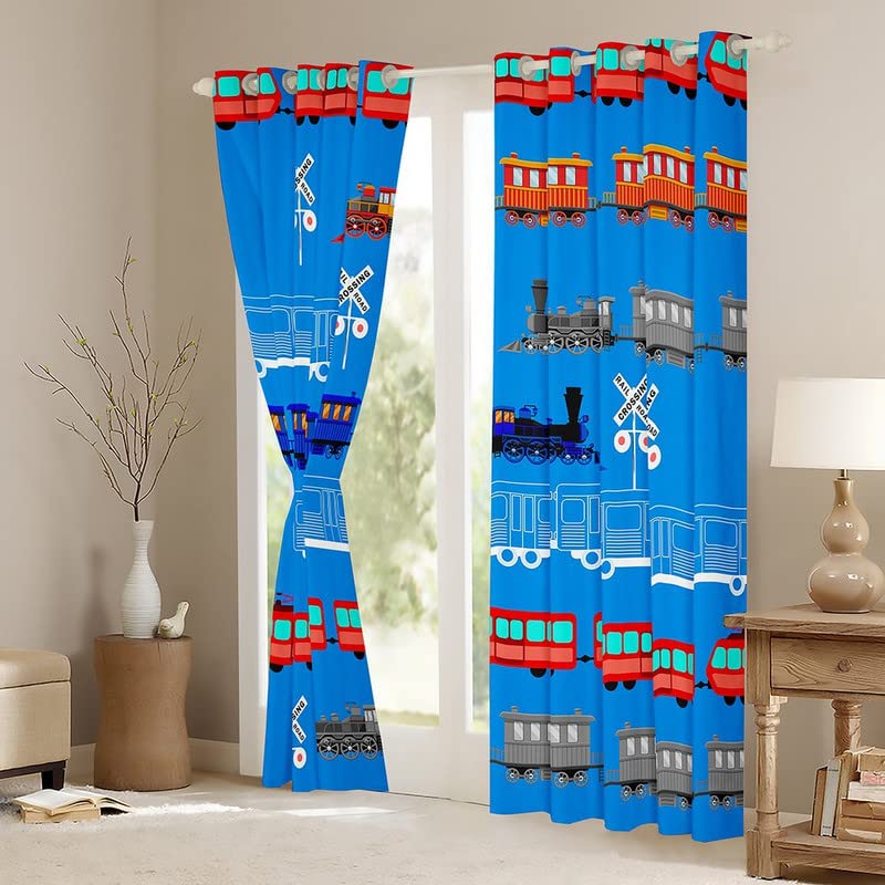 Cartoon Car Curtains for Bedroom Kids Boys Girls Vintage Car 30%-50% Blackout Curtains Train Darkening Dreapes Decor Retro Steam Train Blue Light Sign Window Treatments (2 Panels, 38 x 45 Inch)