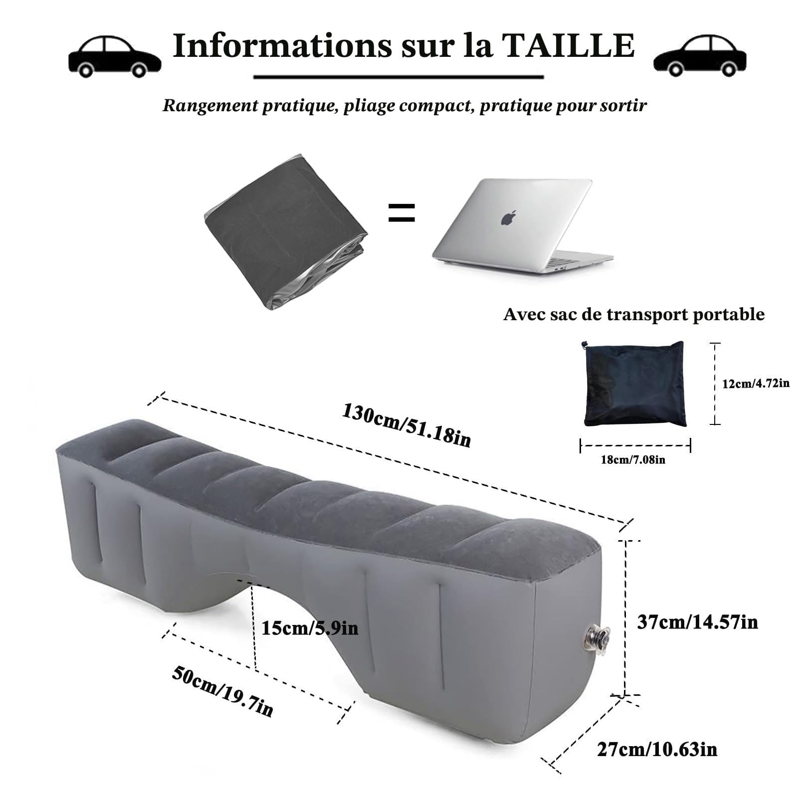 Matelas Gonflable Voiture, Siège Arrière élargir Pied Rembourré, pour SUV, MPV, RV, lit de Voyage de Voiture, Lit Voiture de Camping pour Excursio