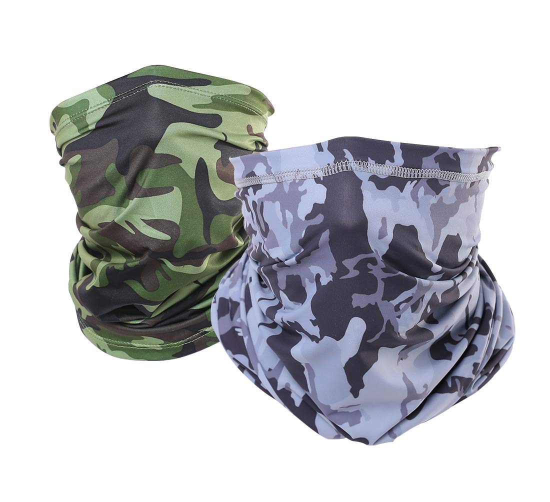 CHICONN 2Pack Bandanas Neck Gaiter for Men Women Quick Dry Face Covering Camo Grey Army Green Rave Outwork Scarf Face Mask