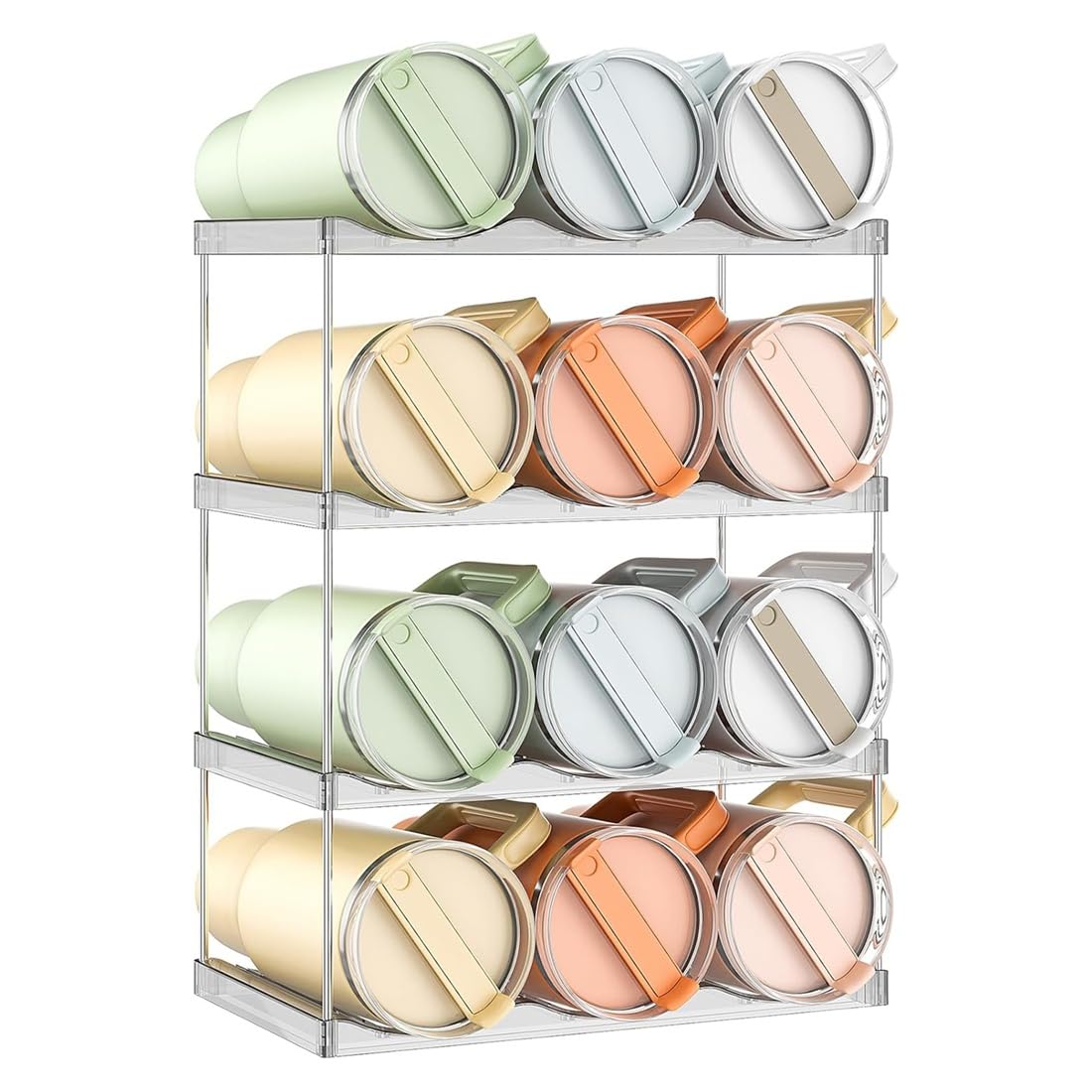 IJSDNVJNDX For 40 Oz Large Tumbler Compatible Stackable Water Bottle Holder Organizer 4 Tiers- Clear Cup Rack,Holds 12 Bottles