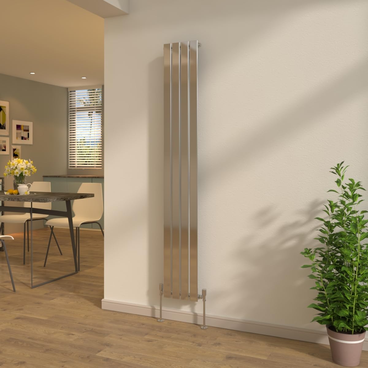 NRG 1800x272mm Chrome Vertical Designer Radiator Single Flat Panel Premium Bathroom Central Heating + Free Angled Valves