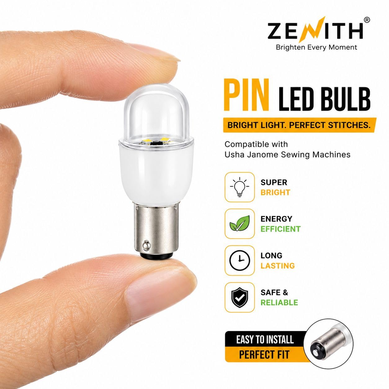 ZENITH Pin Type LED Bulb for Domestic Front Loading Electric Embroidery & Sewing Machines (Pack of 2) | Bright White LED Light | Energy Efficient | Easy Installation | Long Lasting Sewing Machine Bulb — Amazon image 6