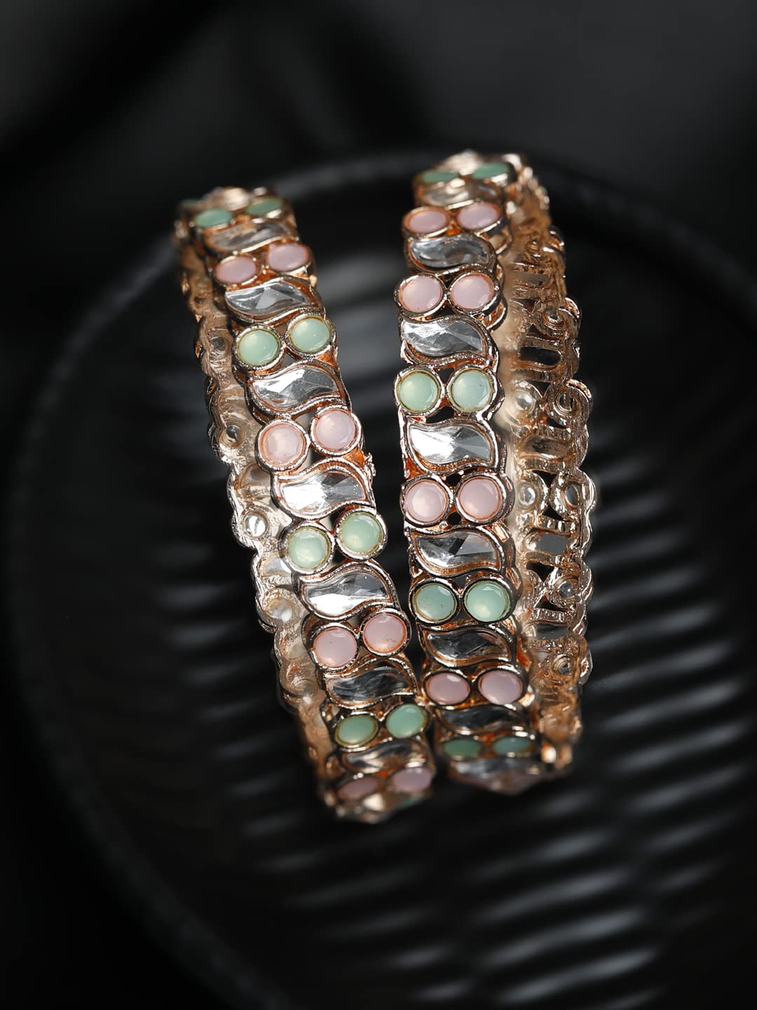 Women's Set of 2 Coloured Stones Bangles, Elegant Gift