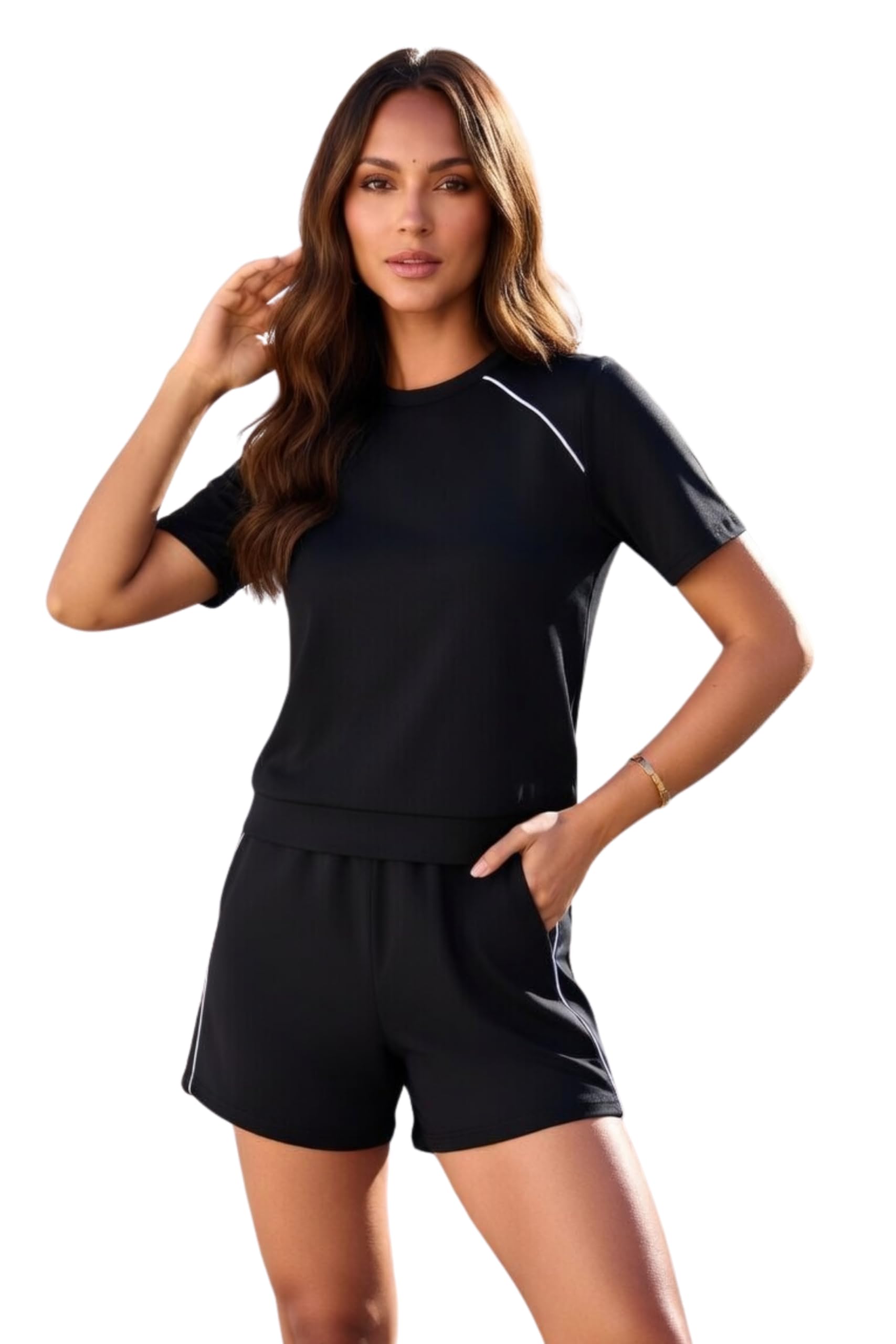 Women Solid Co-Ord Set | T-Shirt & Shorts Combo | Quick Dry Polyester | Stretchable Summer Outfit | Casual, Gym & Lounge Wear for Women-image-31