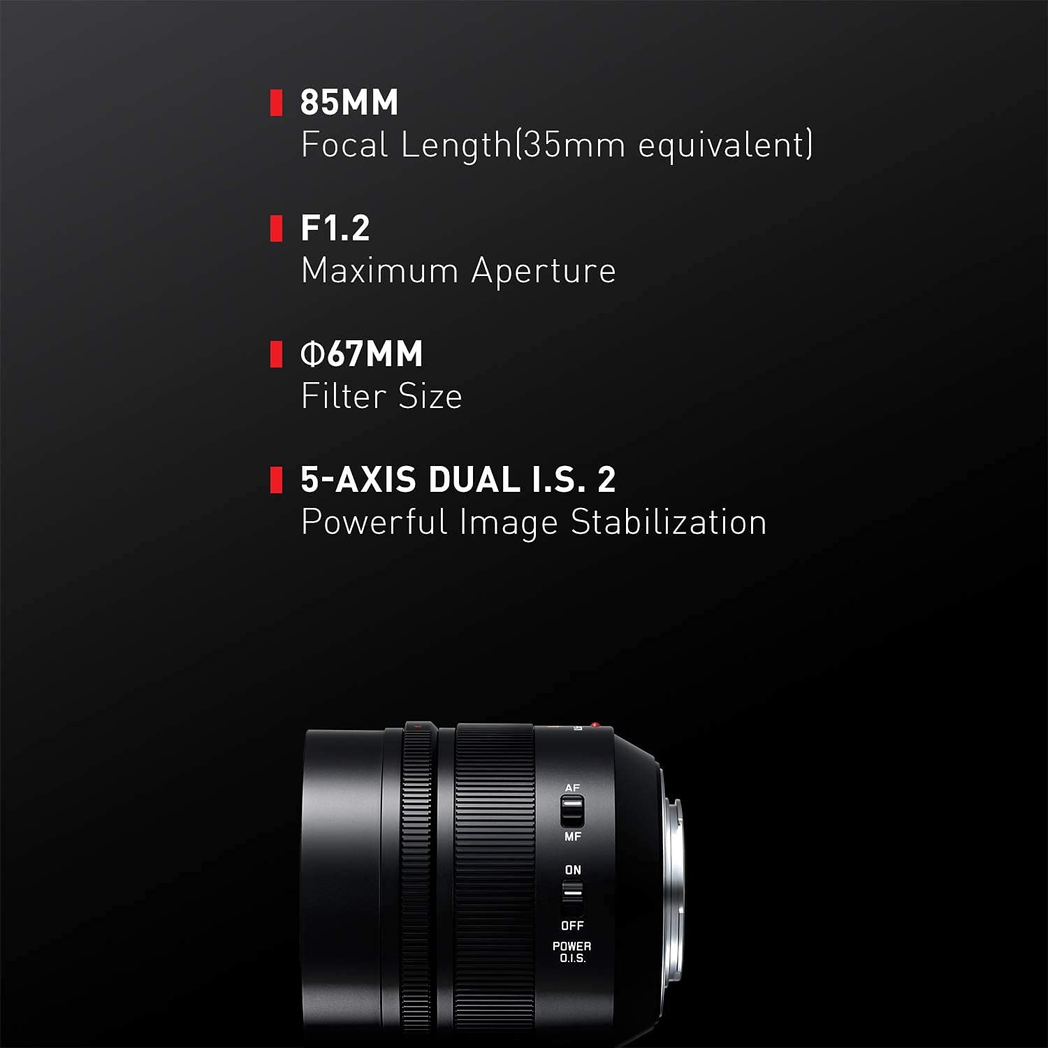 Panasonic LEICA 42,5mm F1.2 | Objectif à focale fixe H-NS043E (Grande ouverture F1.2, Stabilisé, equiv. 35mm : 85mm) Noir – Compatible monture Micro 4/3 Panasonic & Olympus | Provenance France. Emballage securisé. Livré avec Facture dont TVA.