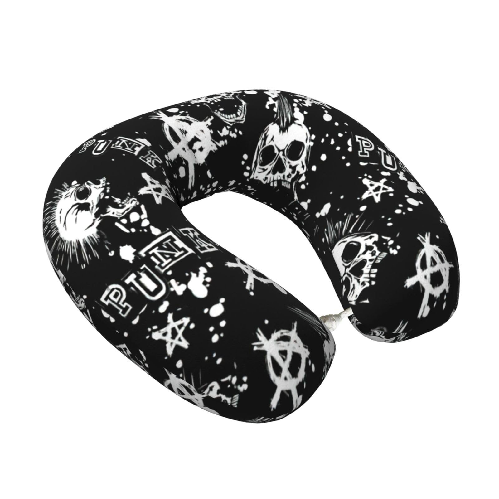 Yyoretp White Punk Skull Print Travel Pillow Pure Memory Foam Neck Pillows Portable Headrest for Airplane