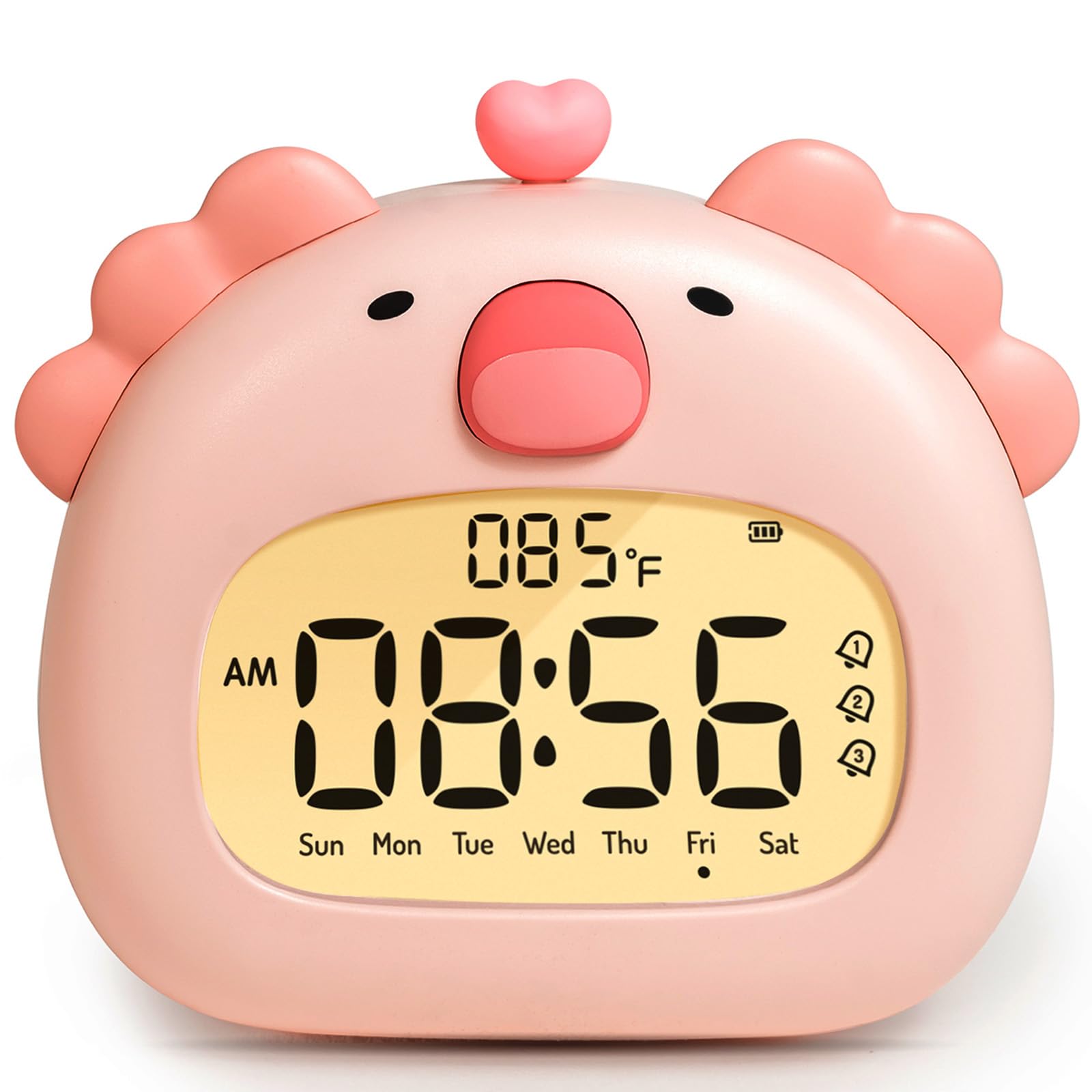 BANDIANCY Axolotl Alarm Clock for Girls Kids, Cute Pink Axolotl Desk Clock Gifts, Rechargeable, 3 Alarms, Dimming Night Light, Snooze, Temperature & Day Display, Room Decor