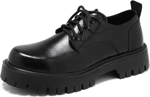 Mens British Style Leather Thick Bottom Oxford Shoes Classic Business Comfortable Non-Slip Platform Formal Leather Shoes