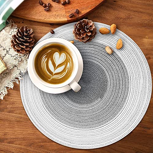 Image of Jute Placemats Set of 4 Heat Resistant Round Place Mats Natural Jute Woven Braided Table Mats Thick Farmhouse Placemats Trivet Round Braided Placemats for Dining Table(Grey, Set of 4)