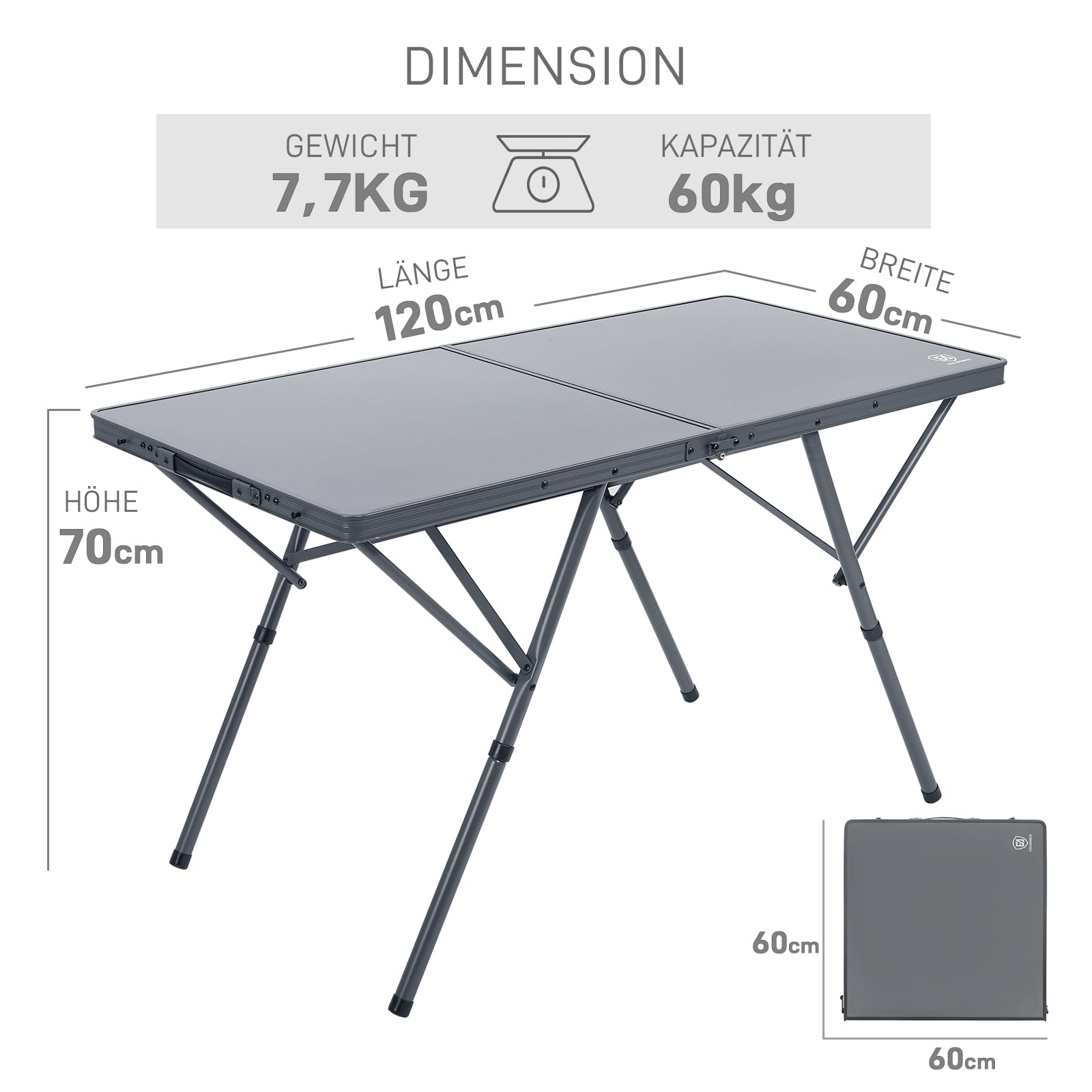 EVER ADVANCED Campingtisch faltbar 120x60cm Klapptisch XL für 4-6 Personen Falttisch bis 60kg Stabiler Struktur für Camping Picknick Garten Balkon