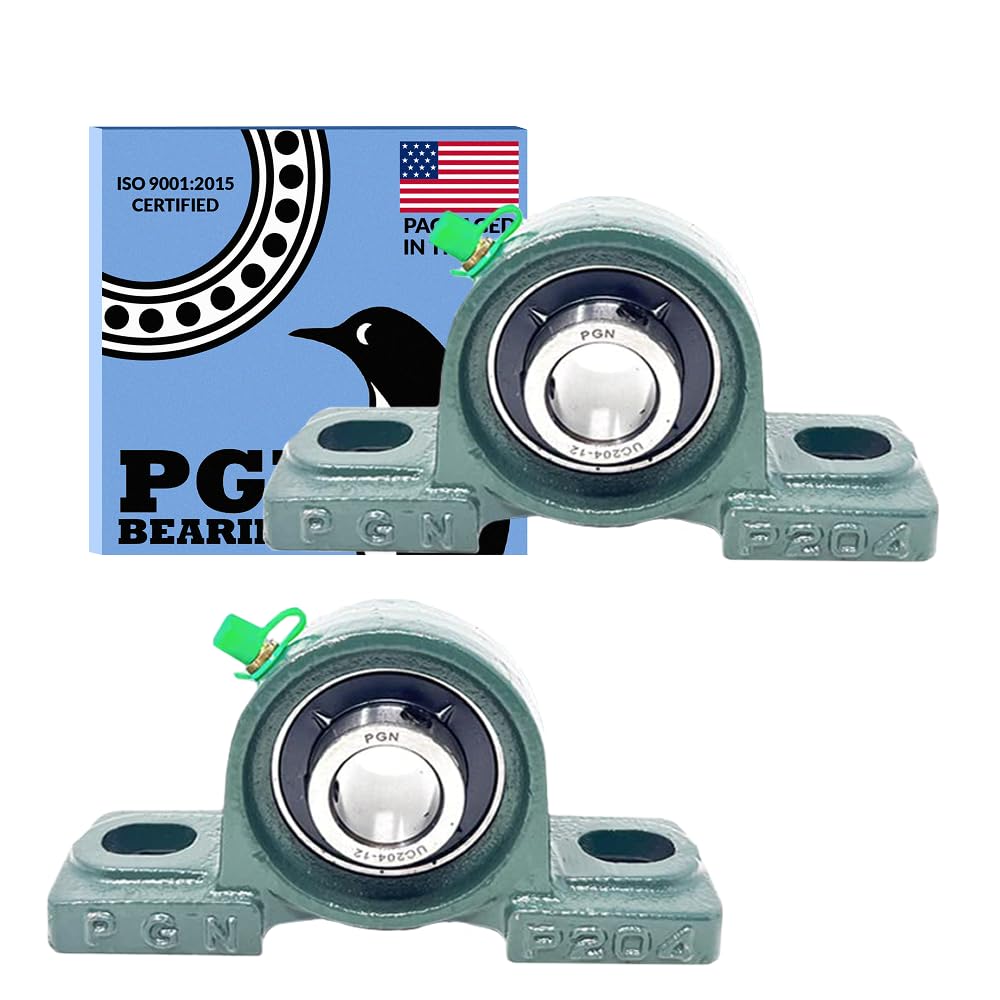 PGN UCP204-12 Pillow Block Bearing - Pack of 2 Mounted Pillow Block Bearings - Chrome Steel Bearings with 3/4" Bore - Self Alignment