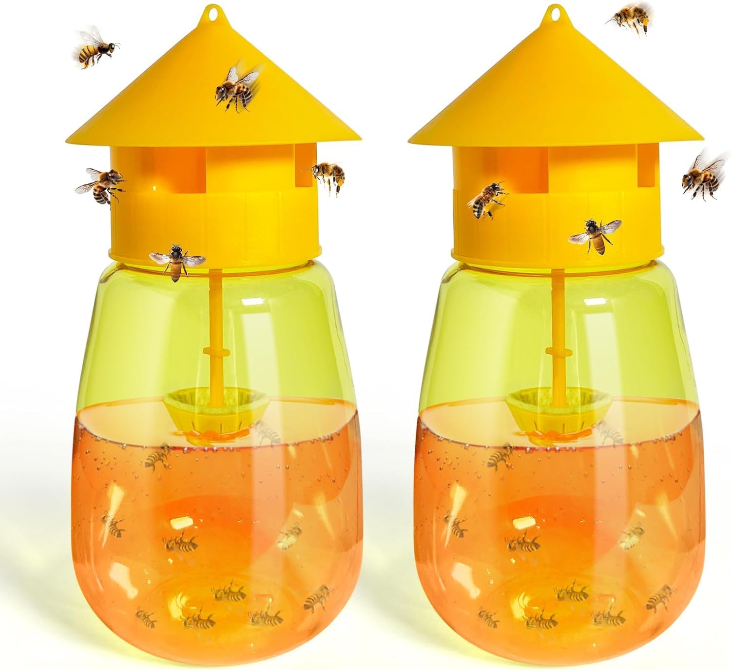 Fruit Fly Insect Trap Set, 2 In 1 Insect Trap & Outdoor Hanging Wasp Yellow Jacket Trap, Reusable Non-Toxic Pest Catcher for Kitchen Home Orchard Garden Patio Backyard (A-2PCS)
