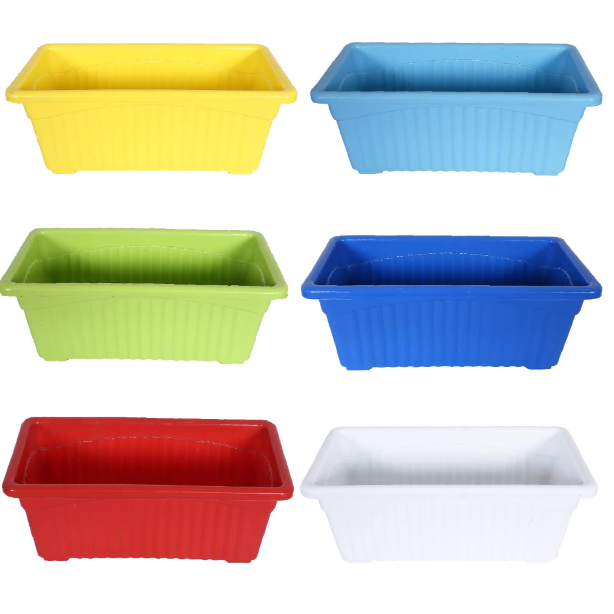 Kraft Seeds 13 Inch Pack of 6 Multicolour Rectangular Planters, Durable UV Treated Gamla, Indoor & Outdoor- flower pots for balcony, Window plant pots with Drainage holes