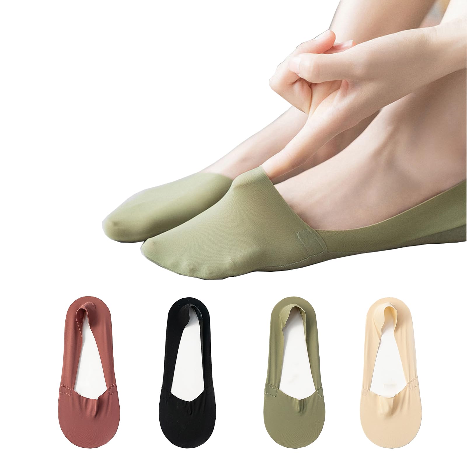 4 pairs Women No Show Socks, Ice Silk Non Slip Invisible Socks, Breathable Low Cut Liner Ankle Socks Casual Socks No Show Socks for Loafers Sneakers Flats Boat Shoes