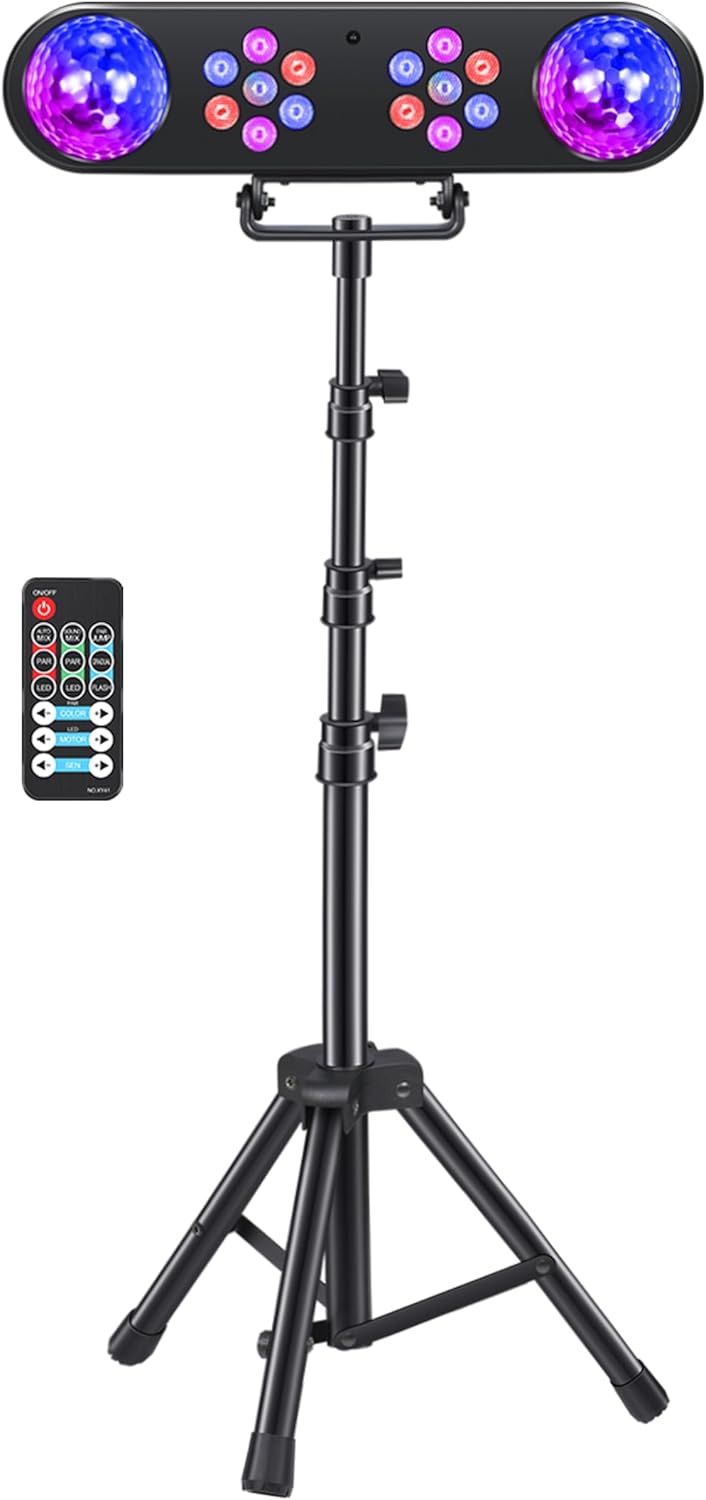 DJ Party Lights with Stand,Party Bar Light, Rotating Ball Disco Lights & Corlorful Par Light,Stage Lighting System Sound Activated for Bar Gig Move Band Dance Wedding Halloween Christmas