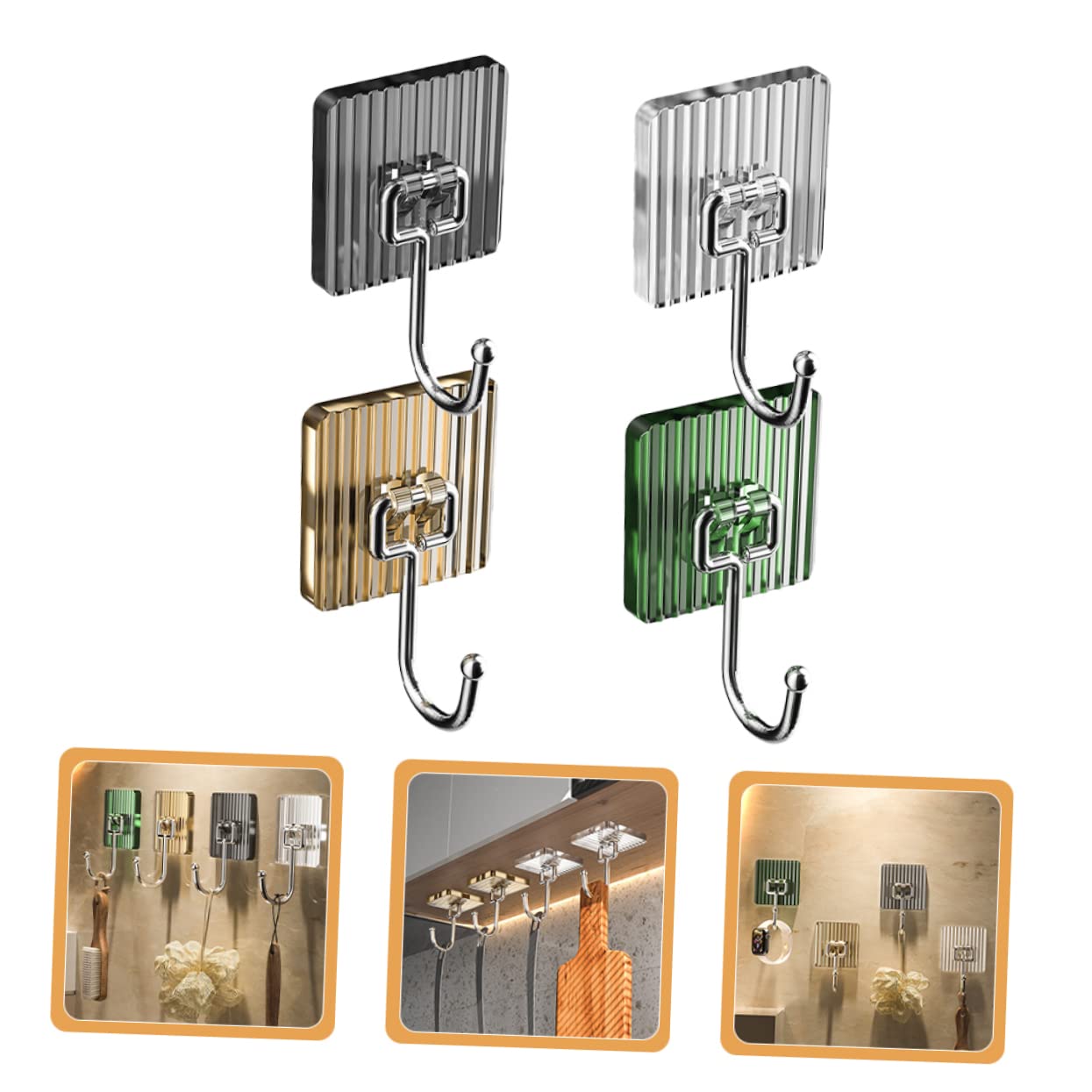 VASDEV 12 Ganchos de Cocina y baño sin Clavos, Ganchos de Metal, Ganchos de Acero Inoxidable, Gancho Adhesivo sin perforar a la Mascota (Color Surtido x 4 Piezas, 10 x 6 x 3 cm x 4 Piezas