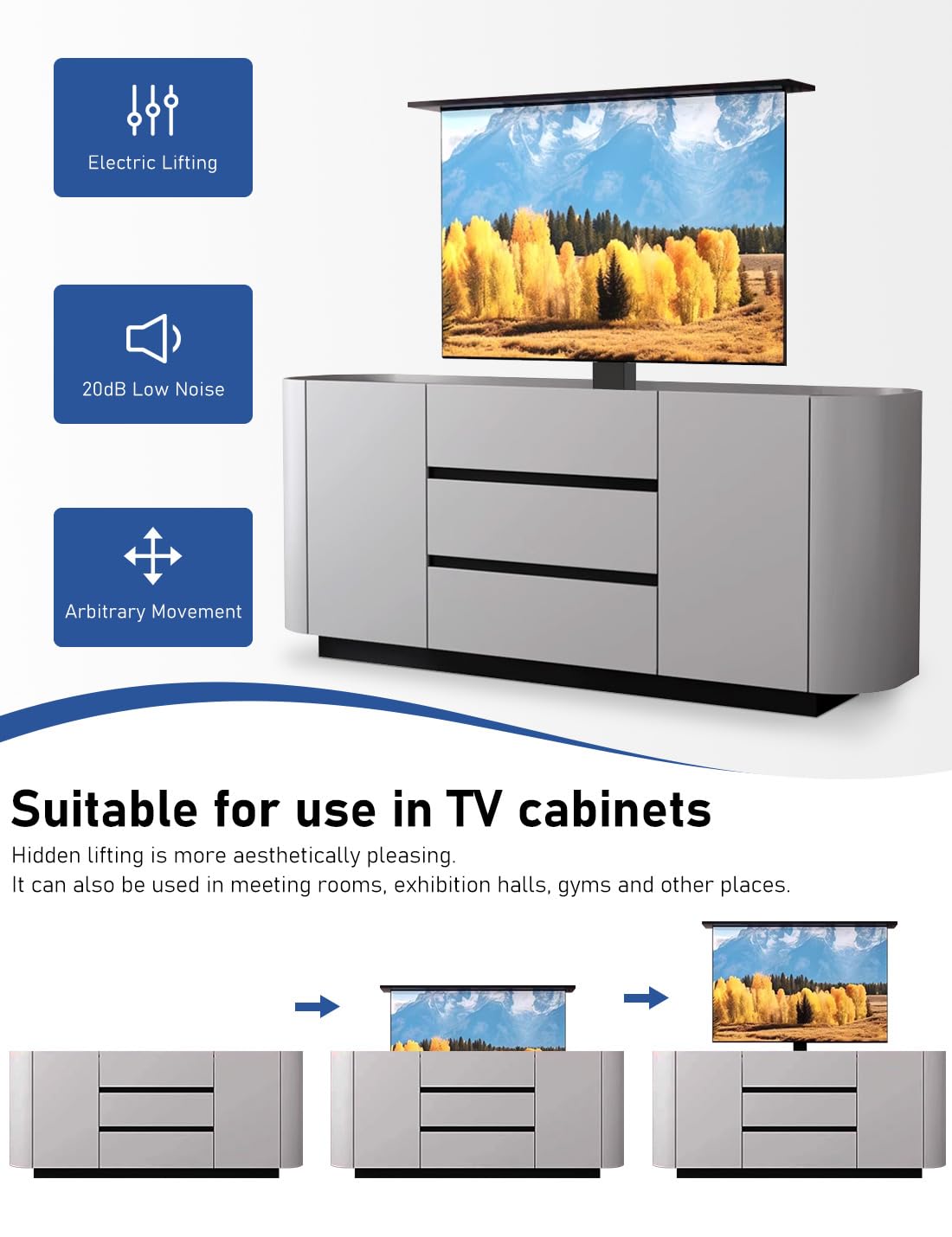 DIHOOL TV Elettrico con telecomando per 60-75 pollici Max 100kg TV stand regolabile in altezza (altezza: 710-1610MM)