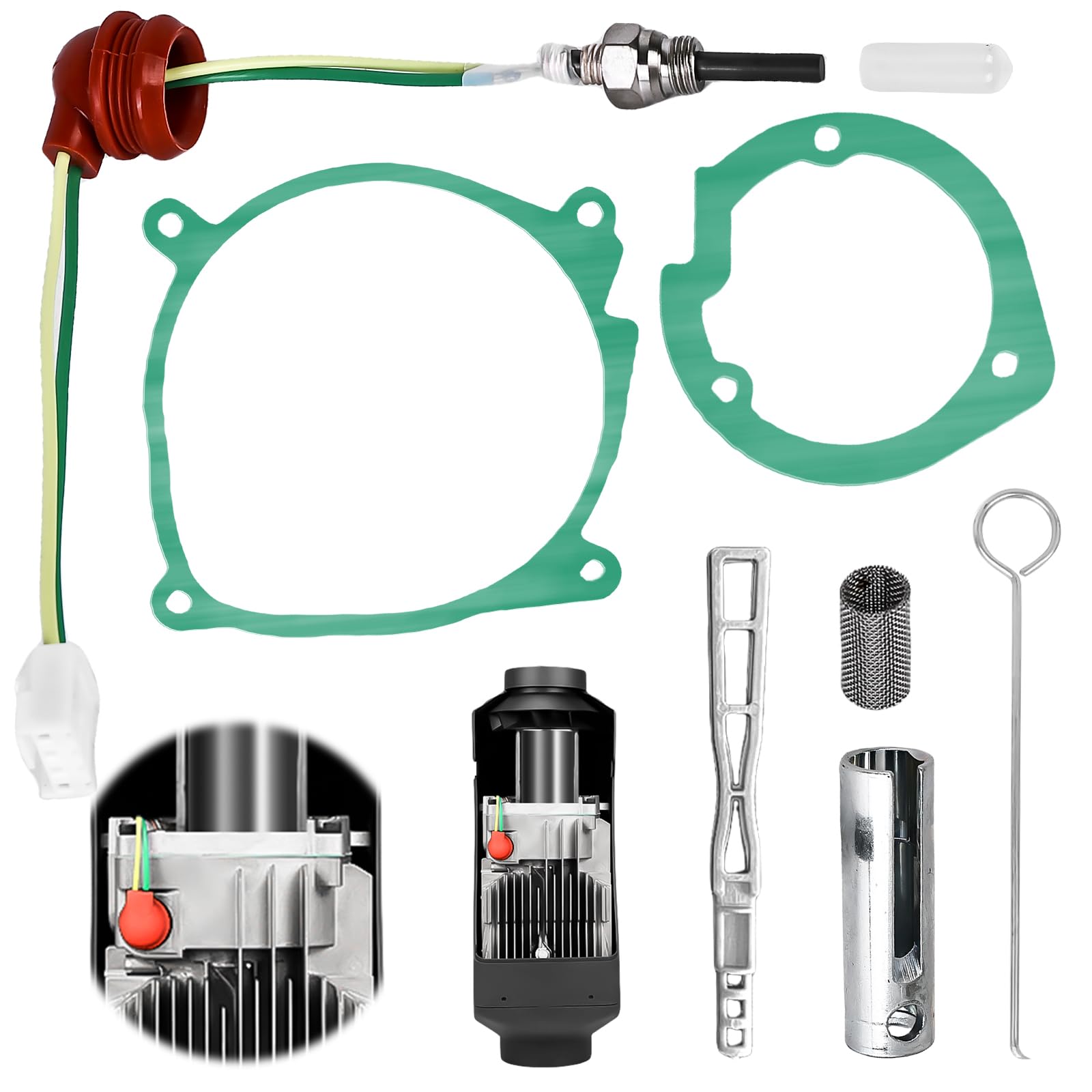 Molbory Auxiliary Heater Ceramic Glow Plug Set, Glow Plug Set, Diesel Auxiliary Heater, 12 V, 2 KW, 5 KW, 8 kW Auxiliary Heater, Glow Plug Seal and Glow Plug Wrench for Car, Truck, Boat, Air,