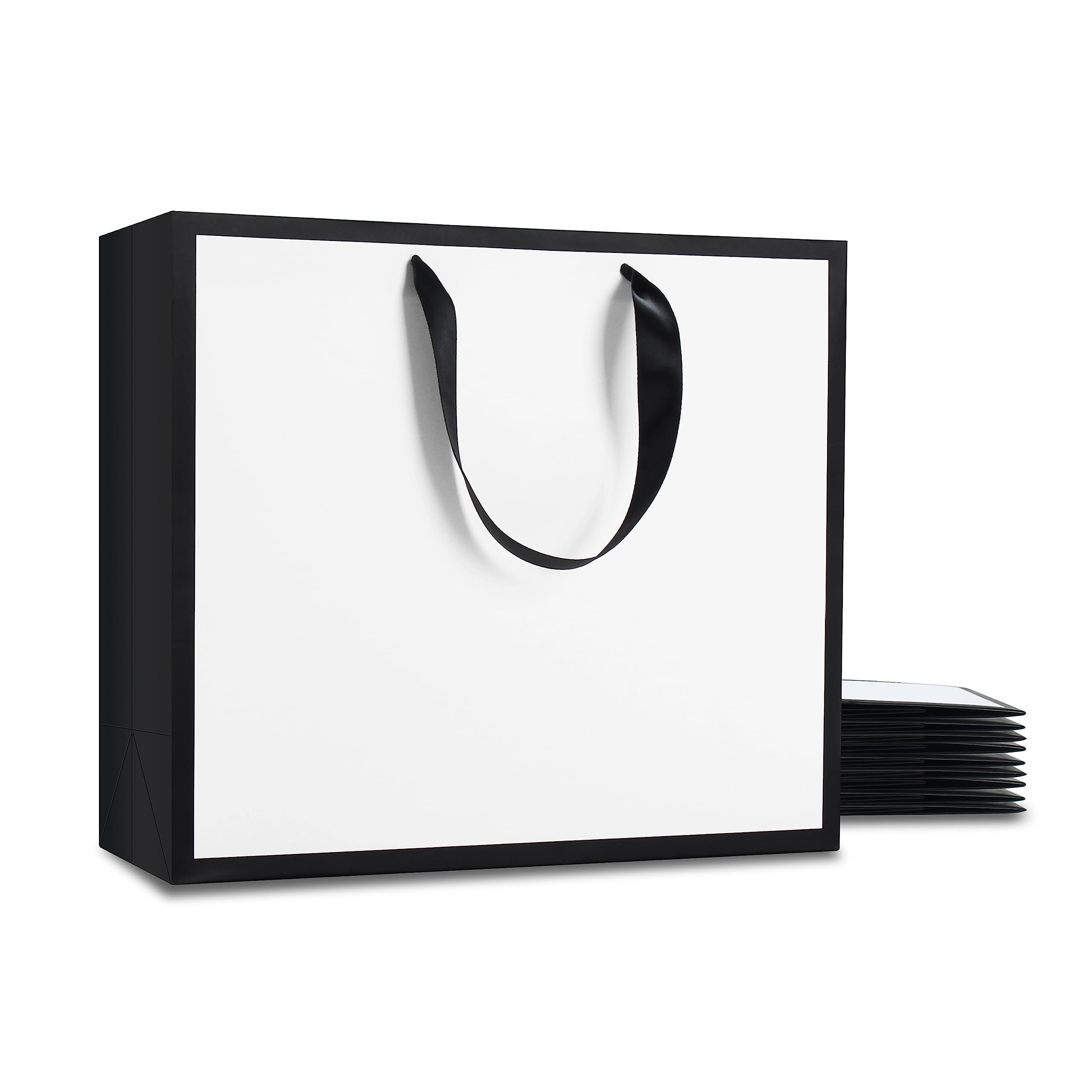 YACEYACE Large Gift Bags with Handles, 10Pcs 12.5"x4.5"x11" Black and White Gift Bags Bulk,Large Paper Shopping Bags,Retail Bags,Merchandise,Boutique