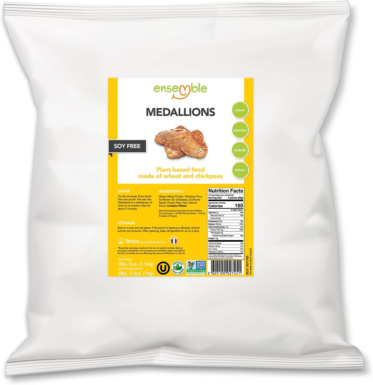 Plant-Based Meat Alternative – Medallions 3.31 lbs (1.5 kg) | Shelf-Stable | Non-GMO | Soy Free | 100% Vegan | Kosher, Halal