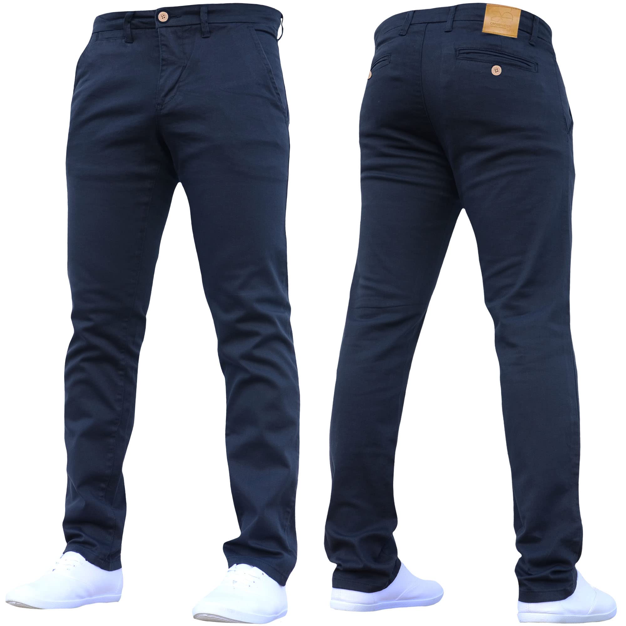 Crosshatch Men's Navy Stretch Chino Slim Fit Leg Trousers Jeans By Jeanbase 32W X 30L