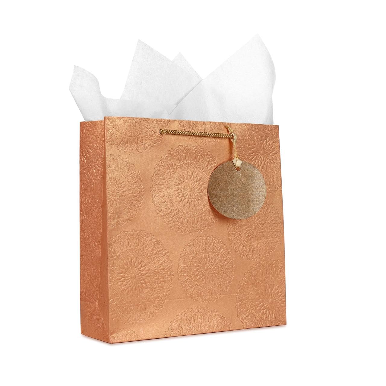 KidsyWinsy Pack Of 10 Rose Embossed Gift Bags (Medium,8.65 * 3 * 12 Inches) With Tissue & Thank You Card-Paper Gift Bags | Return Gift Bags For Pooja, Baby Shower, Festive Gifting, Birthday, Wedding