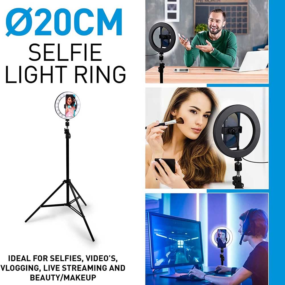 Bakaji Bague lumineuse pour vidéo et selfies Ring Light LED diamètre 20 Bakaji Bague lumineuse pour vidéo et selfies Ring Light LED diamètre 20