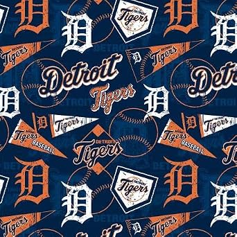 Detroit Tigers Cotton Fabric - MLB Team Logo Cotton Fabric by The Yard, Fat Quarter, Half Yard, 1 Yard, 2 Yard Cuts