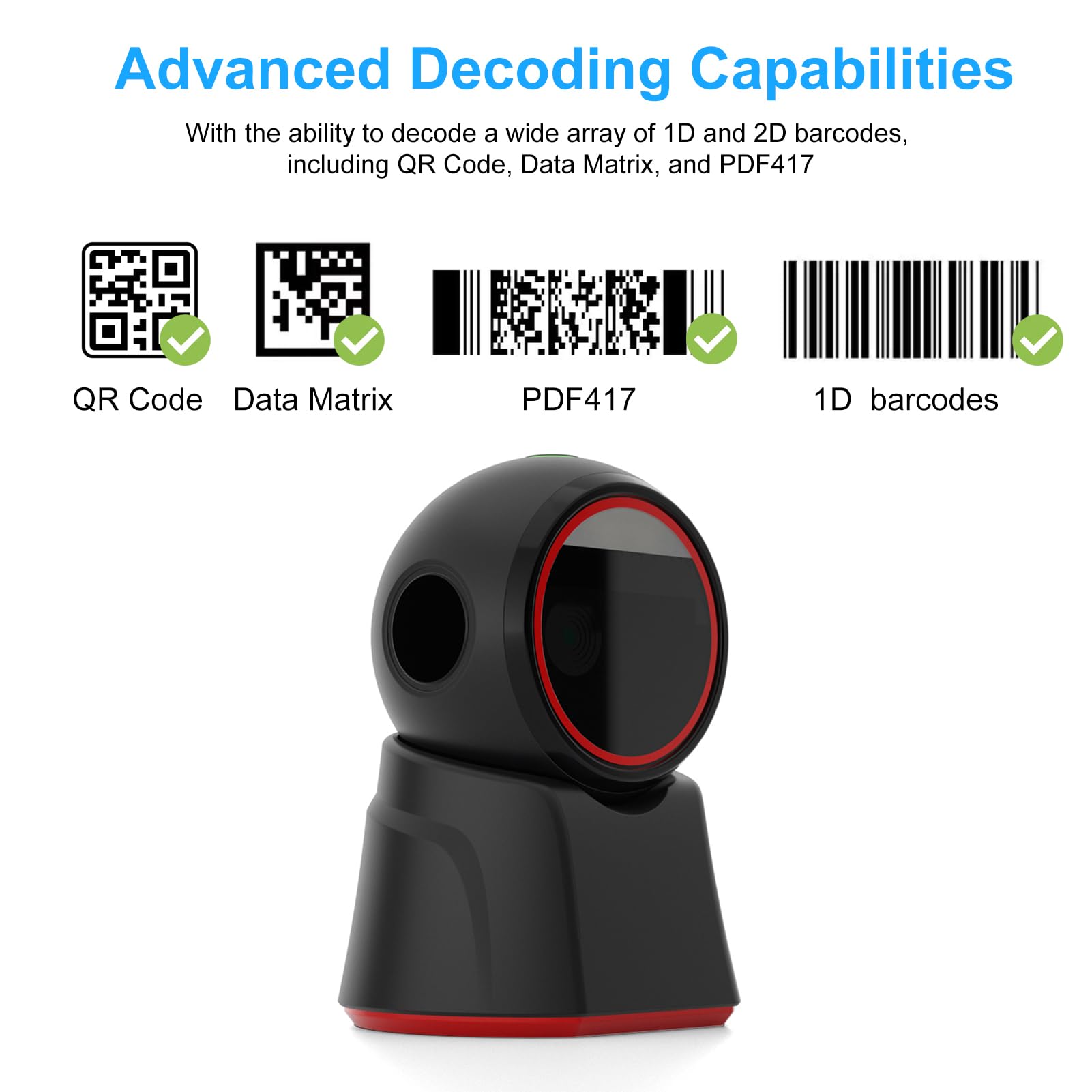 docooler X11-1000A Lecteur de codes-barres 2D 1D QR omnidirectionnel Lecteur de codes-barres automatique Plateforme de numérisation mains libres