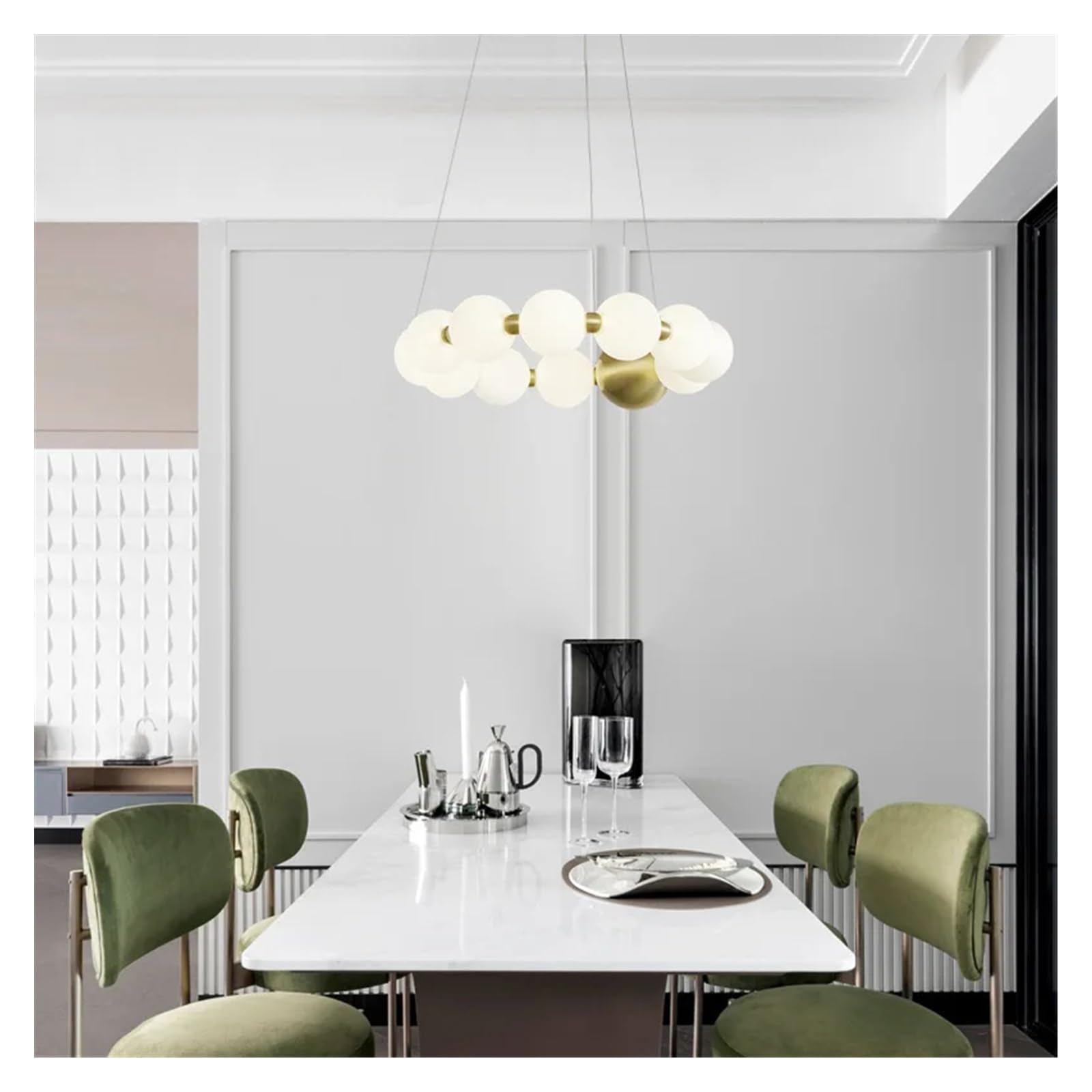 Lustre salle à manger nordique avec perles de bouddha et cuivre 42cm