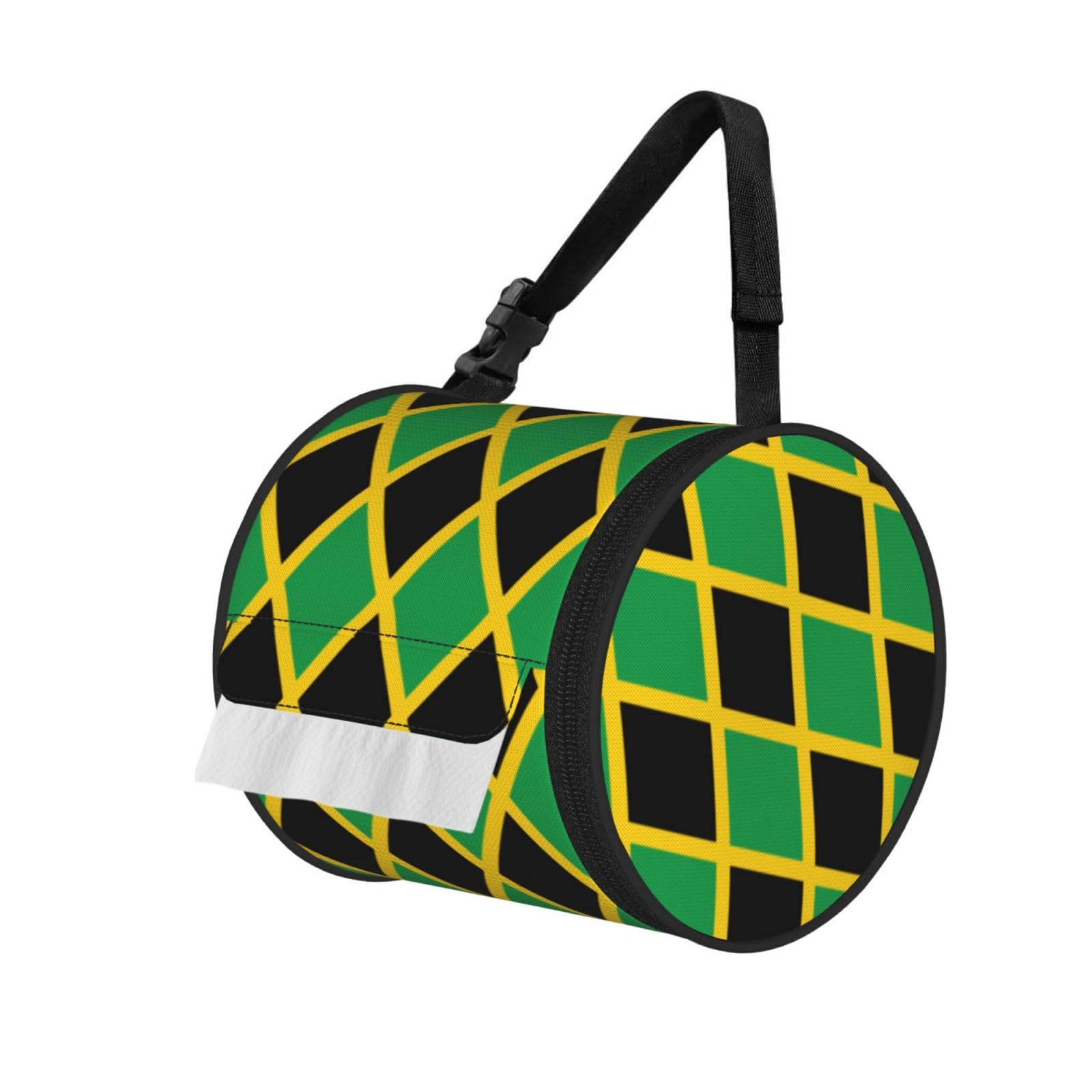 Flag of Jamaica Printed Adjustable Roll Paper Holder, Snap Buckle Oxford Cloth Tissue Bag for Home Office Car