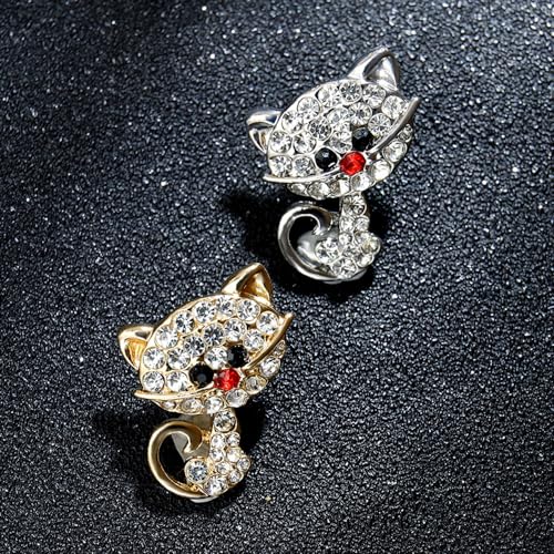 Image of Cute Cat Collar Brooch Pin for Women Girls Rhinestone Cubic Zirconia Kitten Animal Pet Lapel Pin Dress Hat Coat Backpack Badge Accessories Brooches Pins Dainty Jewelry Gifts Christmas