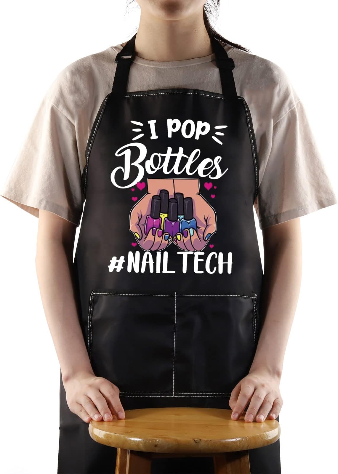WZMPA Nail Tech Cooking Apron Nail Technician Gift I Pop Bottles Nail Tech Adjustable Apron Nail Stylist Inspired Gifts