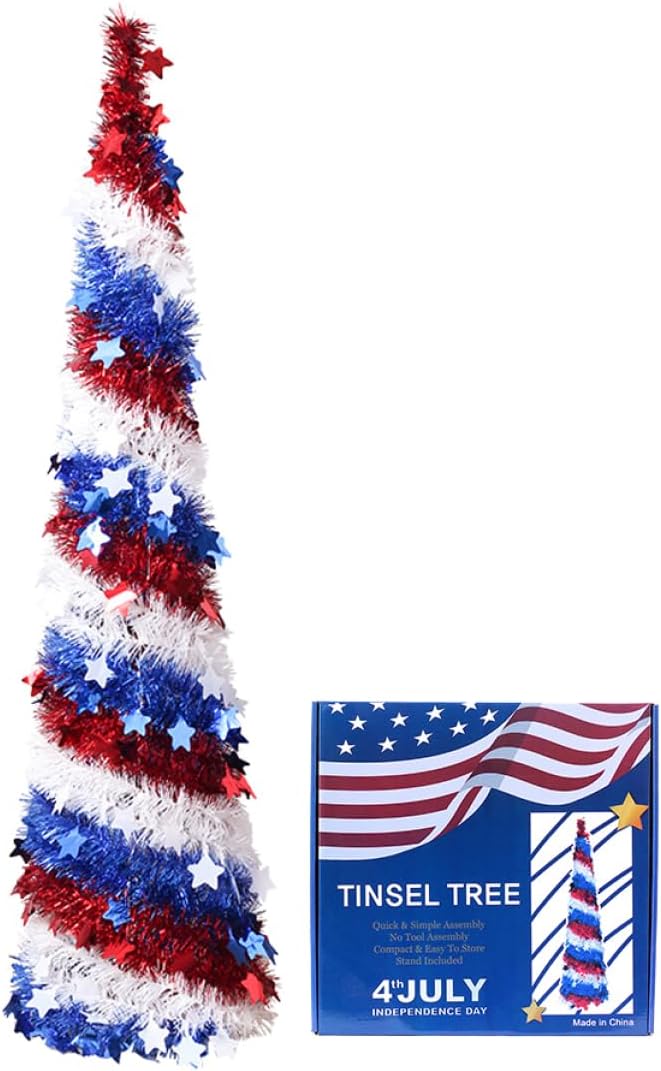1pc Independence Day Tinsel Tree Decor Easy to Install Festival Ornament for Garden and Store Celebrations