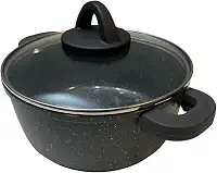 Panela Caçarola De Aluminio E Revestimento Cerâmico Tacho com Tampa em Vidro e Pegador em Silicone (Cinza Granito, 1,1L | 16cm)