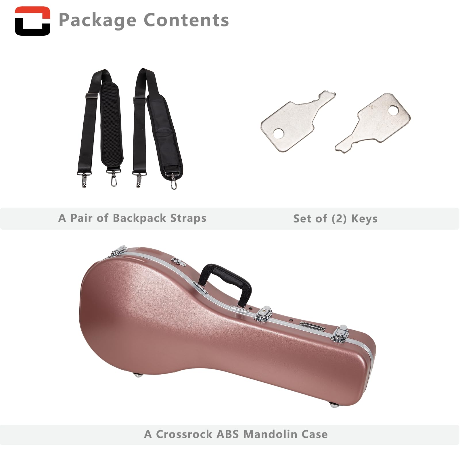 Crossrock F-Style Mandolinenkoffer | ABS-Hartschalenkoffer mit Sicherheitsverschluss, Metallfüßen und abnehmbaren Gurten
