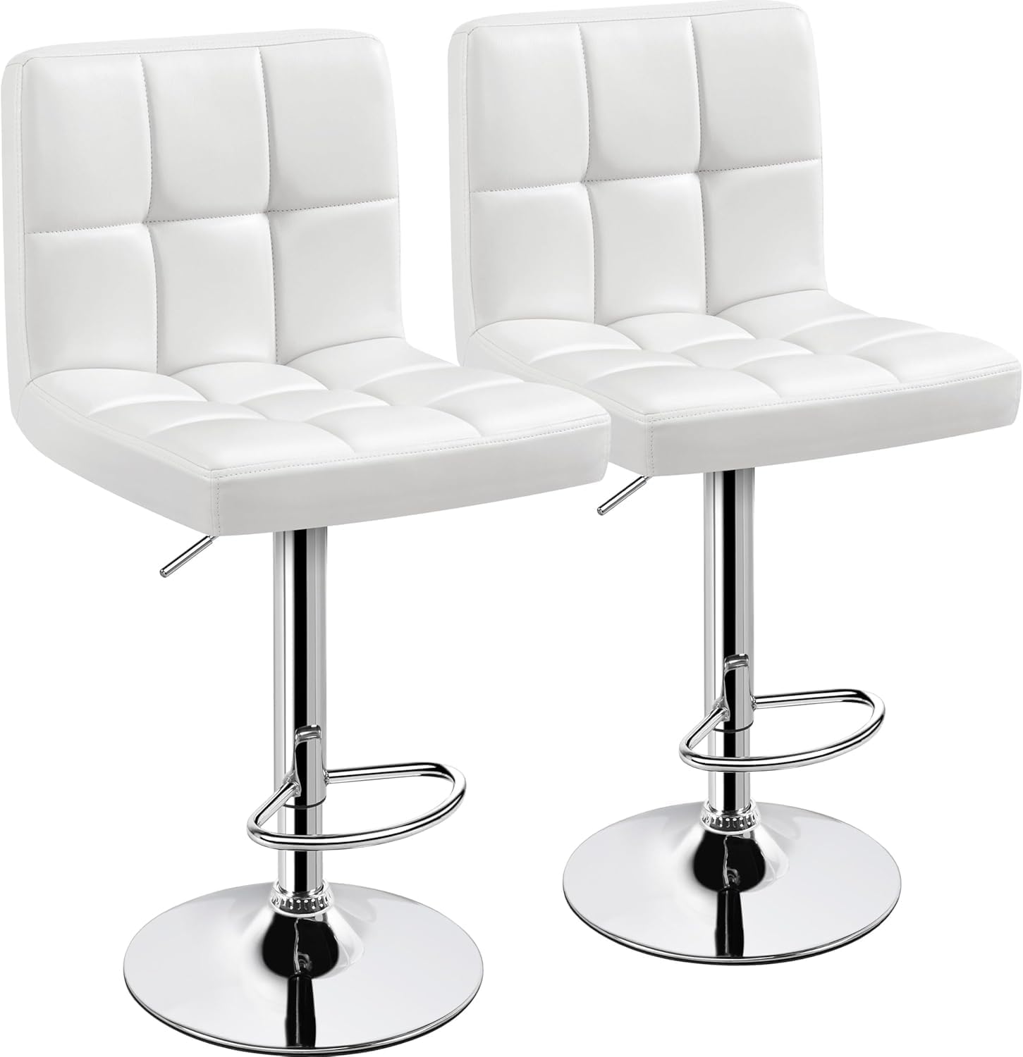 Nutech Decor Bar Stools (Set of 2) – Modern PU Leather Swivel Adjustable Hydraulic Bar Stools with Square Seat & Footrest | Counter Height Kitchen Chairs Bar, Pub & Dining Room (White)-image-49