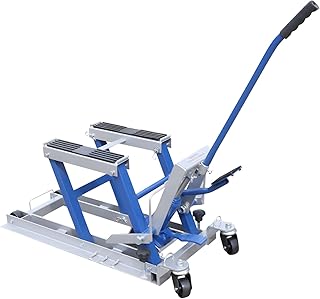 Elevador de motocicleta de 680 kg, 12-38,7 cm, altura ajustable, ayuda para maniobras para moto, color azul y plateado, ideal para reparaciones de motocicletas en talleres o talleres de motocicletas