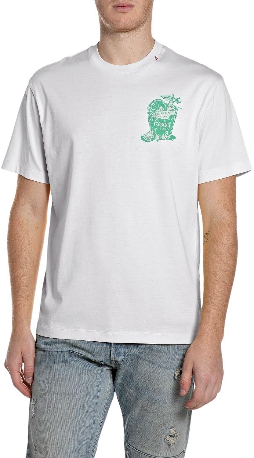Replay Men's Short Sleeve T-Shirt, 011 Natural White, XXL