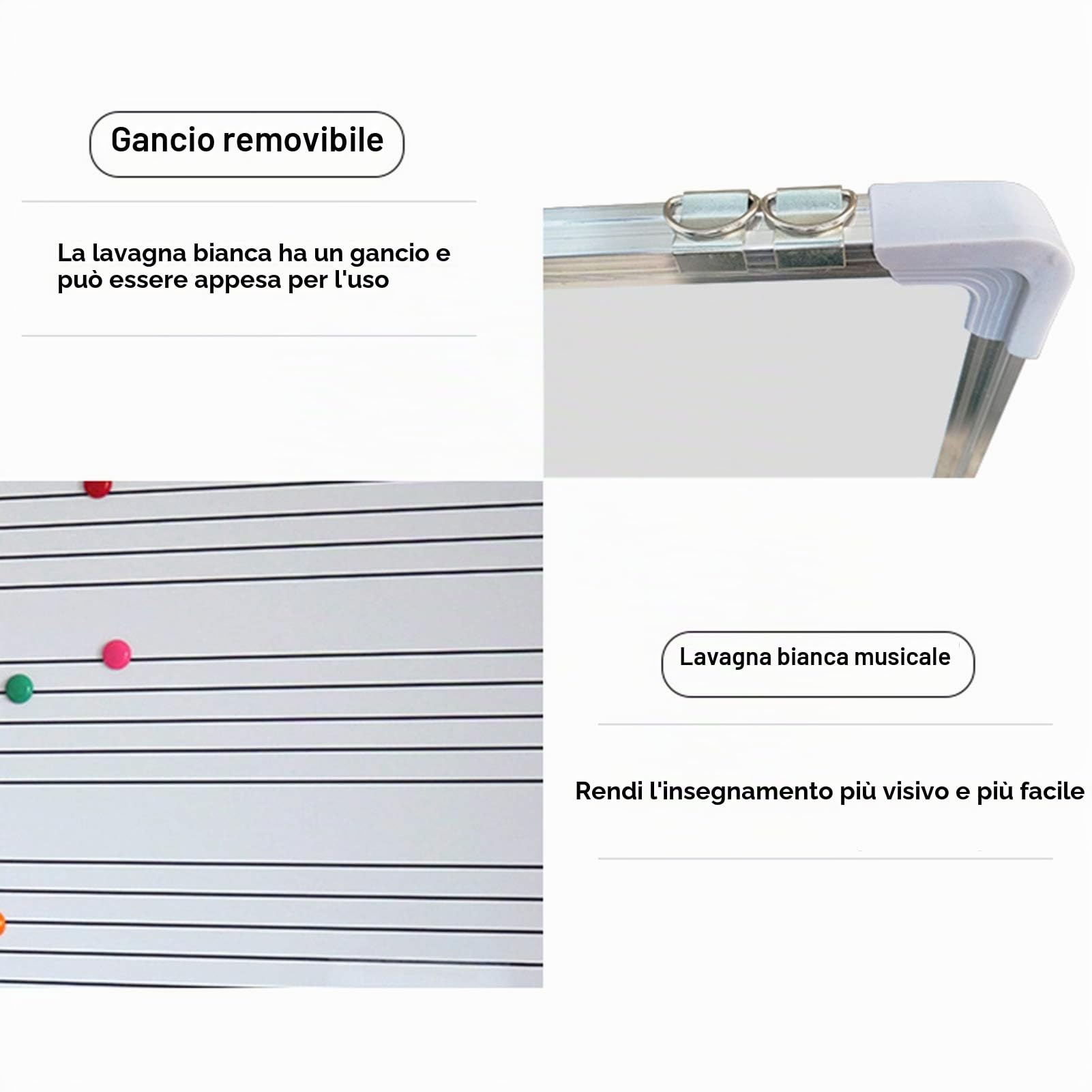 Lavagna Bianca bifacciale Mobile per la creazione di Musica con Pentagramma, Lavagna cancellabile a Secco, Angolo Regolabile in Altezza per la Scuola Domestica (90X120CM)