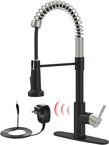 Miniatura 14 de GIMILI Grifo de cocina sin contacto negro y dorado con rociador extraíble, sensor de movimiento, grifo activado manos libres para fregadero de