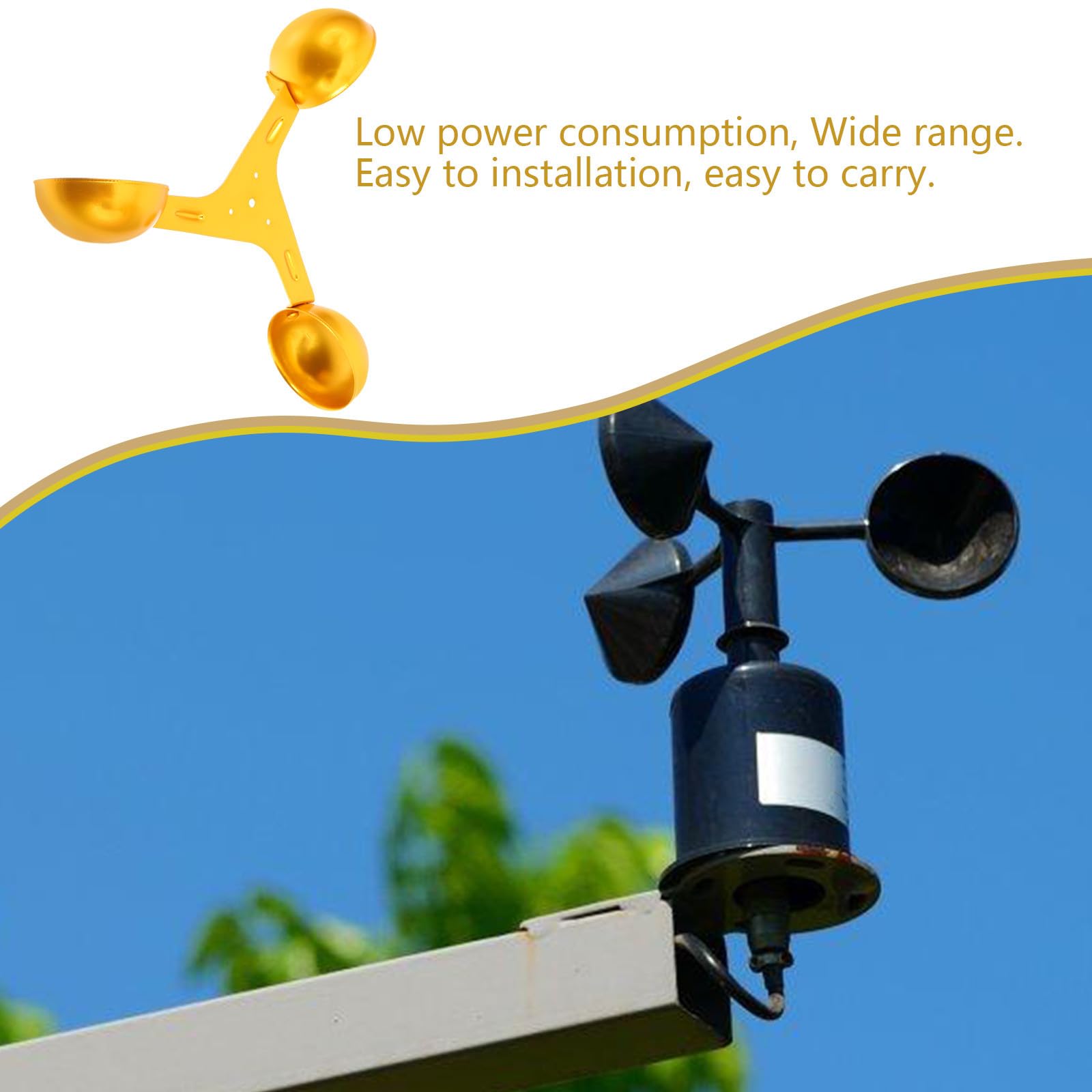 3 Tassen Anemometer Windgeschwindigkeitsmesser Aluminium Windmesssensor für Windrichtungs und Geschwindigkeitsmessung im Außenbereich