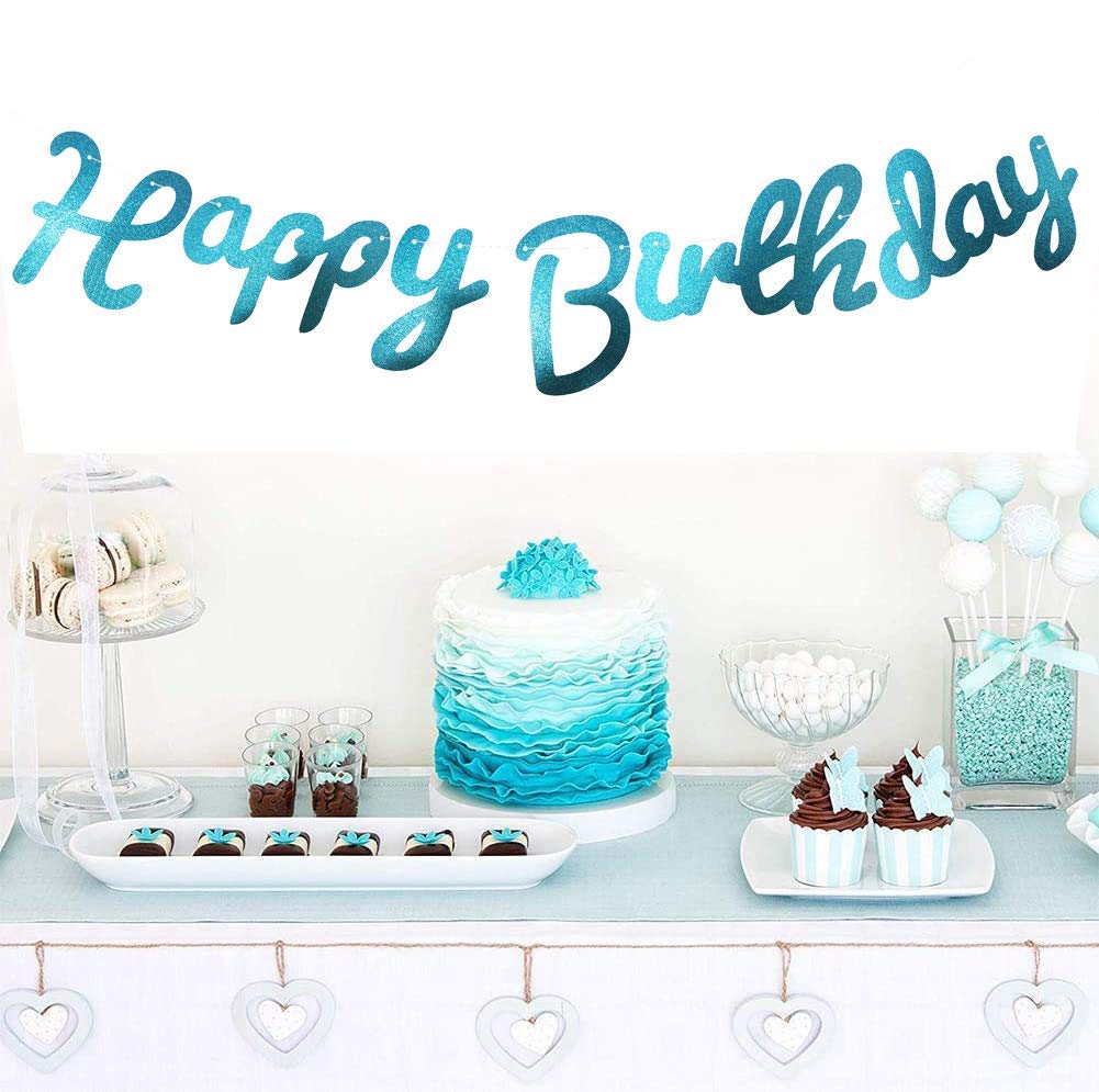 Festiko Glittery Happy Birthday Alphabet Banner - Party Supplies, Shiny Happy Birthday Bunting Garland, Anniversary Celebration Decorations (Light Blue) 2