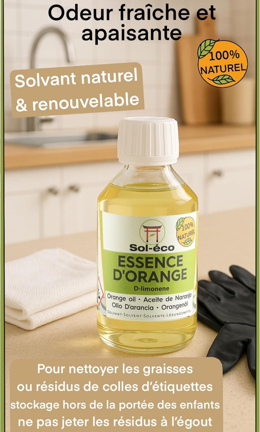 (Sol-éco) Essence d’orange pure | D-Limonène | Origine Espagne | 500ml